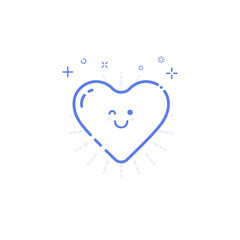 Vector illustration of icon shopping concept likes in line style. Linear blue heart with geometric symbols. Design for internet, banner, web page and mobile app. Outline object e-commerce.