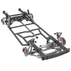 car chassis isolated on white. 3D illustration - obrazy, fototapety, plakaty