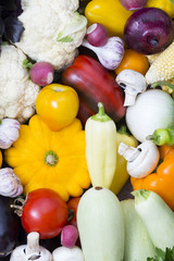 Background of fresh vegetables and greens closeup