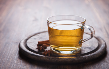 Apple Cider Drink,Juice,Cider with Spices ,Cinnamon sticks and fresh Apples.Hot drink for Autumn and Winter Christmas evenings.selective focus.