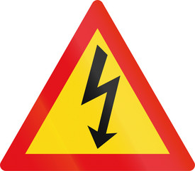 Temporary road sign used in the African country of Botswana - Danger of electrical shock