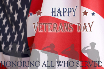 Fototapeta na wymiar Veterans day background. Text veterans day 11 th november , the USA flag and the shadow of the soldier with the inscription honoring all who served.