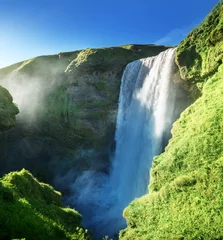 Foto auf Alu-Dibond Skogarfoss waterfall and summer sunny day, Iceland © Iakov Kalinin