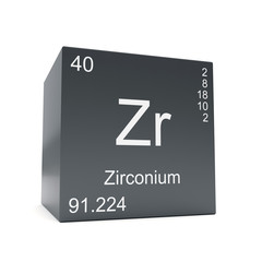 Zirconium chemical element symbol from the periodic table displayed on black cube