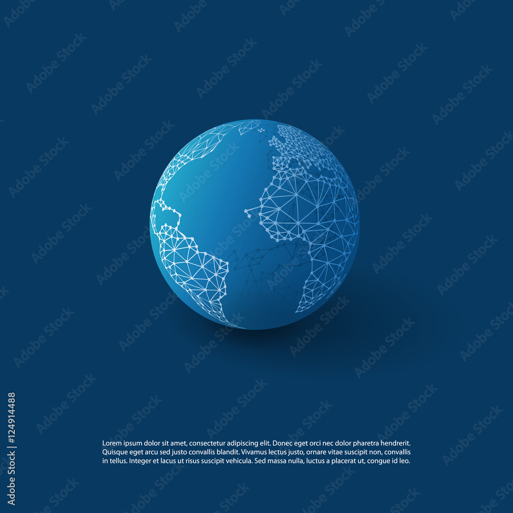 Poster cloud computing and networks concept, global network connections