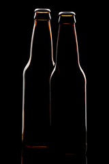 Two beer bottles silhouette isolated