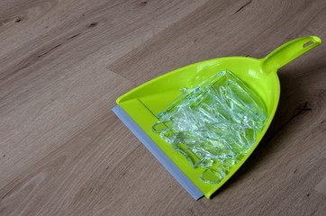 Broken glass in pan