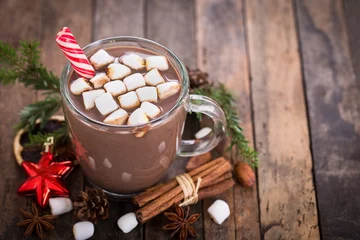 Crédence de cuisine en verre imprimé Chocolat Chocolat chaud de Noël à la guimauve