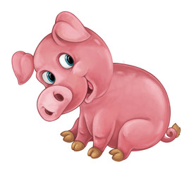 Cartoon happy pig is smiling looking and smiling - artistic style - isolated - illustration for children