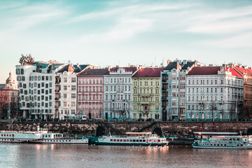 Buildings and Streets near Vltava River in Prague, Czech Republi