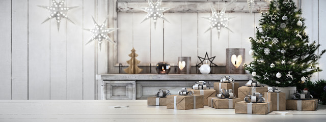 beautiful gift with Christmas ornaments. 3d rendering