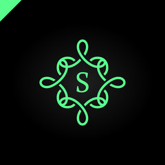 Simple and graceful floral monogram design template, Elegant lineart logo design, vector illustration letter B in middle