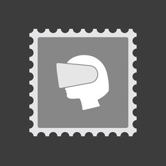 Isolated mail stamp icon with  a female head wearing a virtual r