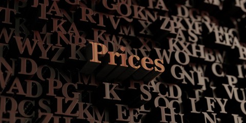 Prices - Wooden 3D rendered letters/message.  Can be used for an online banner ad or a print postcard.