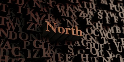 North - Wooden 3D rendered letters/message.  Can be used for an online banner ad or a print postcard.