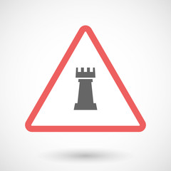 Isolated warning sign icon with a  rook   chess figure