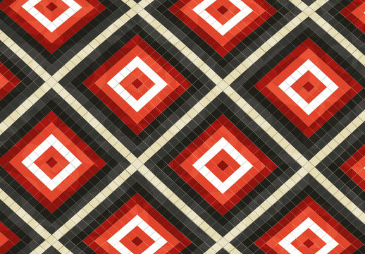 Red and Black Geometric Diamond Pattern Abstract Mosaic Design