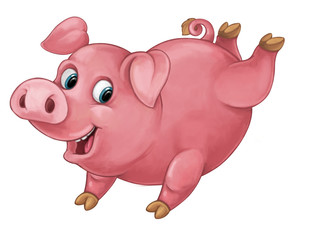 Cartoon happy pig is jumping running smiling and looking - artistic style - isolated - illustration for children