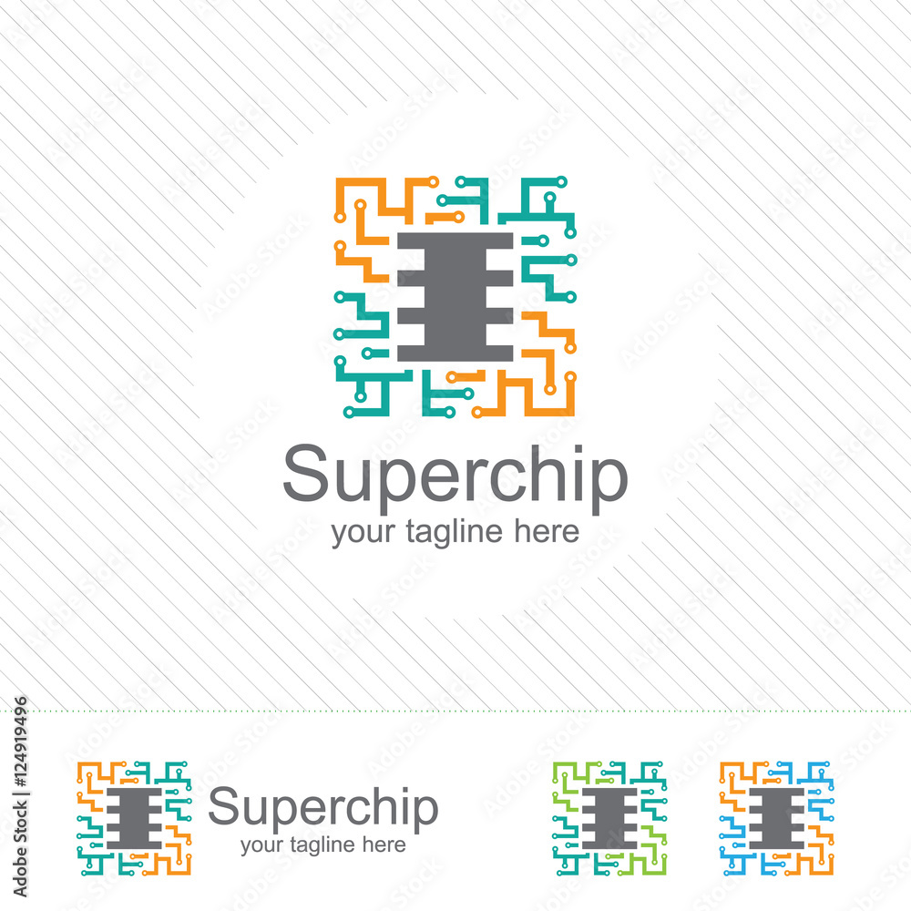 Poster abstract micro chip symbol logo . processor icon with technology element vector.