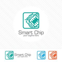 Abstract micro chip symbol logo . processor icon with technology element vector.