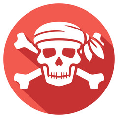 pirate skull with red bandanna and bones flat icon