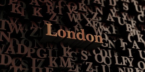 London - Wooden 3D rendered letters/message.  Can be used for an online banner ad or a print postcard.