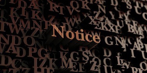 Notice - Wooden 3D rendered letters/message.  Can be used for an online banner ad or a print postcard.
