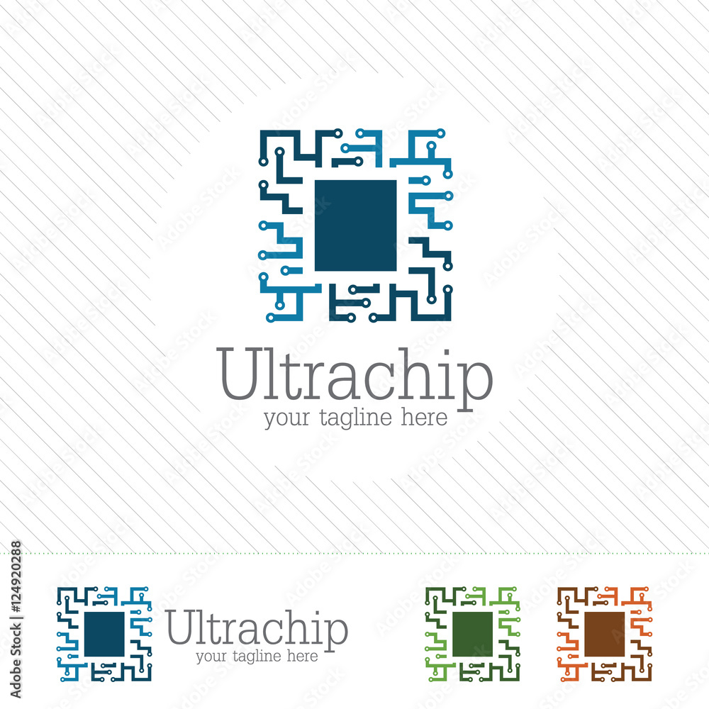 Poster abstract micro chip symbol logo . processor icon with technology element vector.