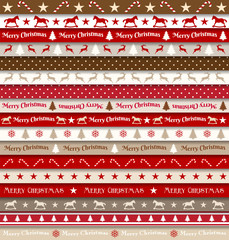 collection of christmas ribbons, red, white, brown and beige, vector illustration
