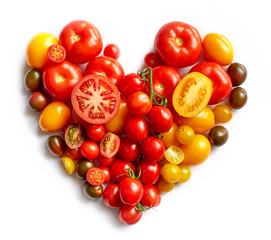 heart shape by various tomatoes
