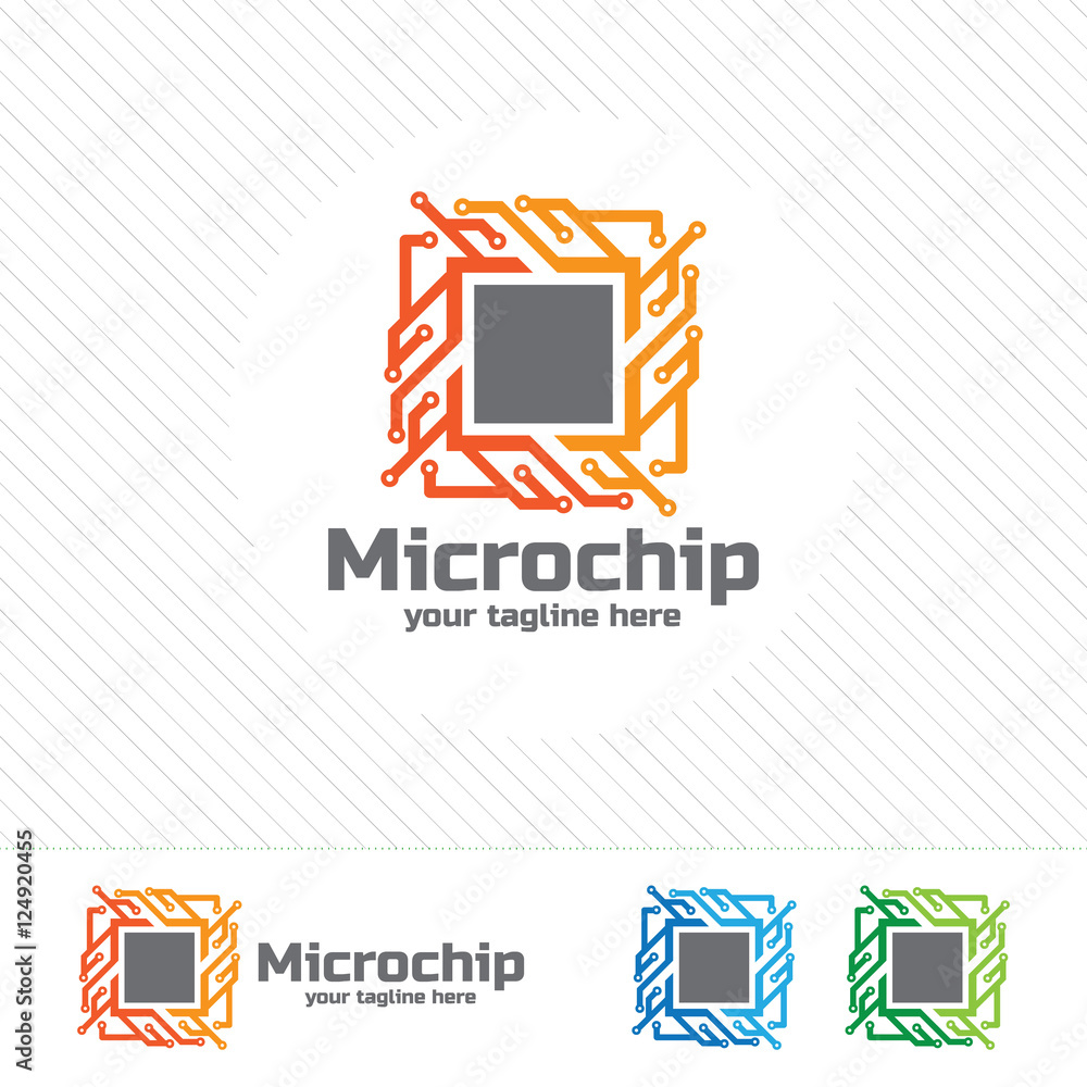 Poster abstract micro chip symbol logo . processor icon with technology element vector.