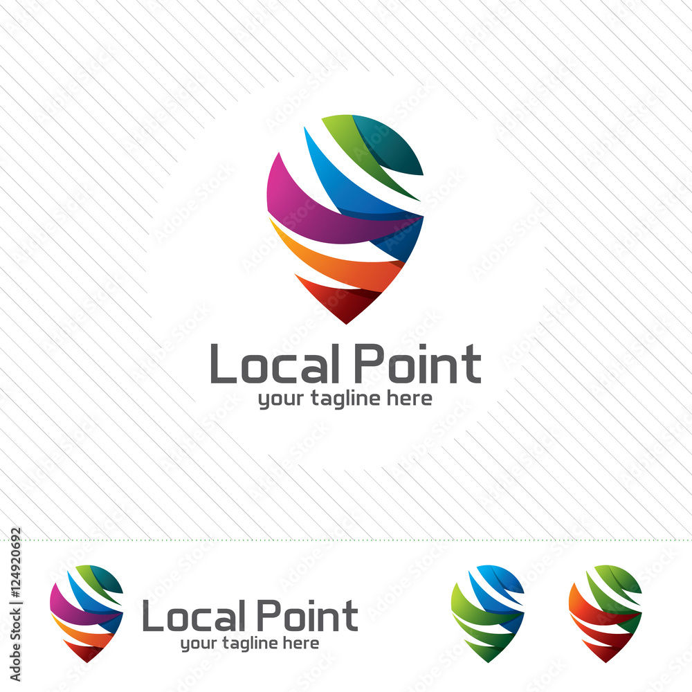 Poster pin locator logo design template. pin maps symbol vector . clean colorful design gps locator with ar