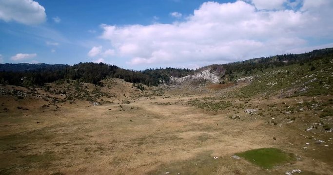Aerial, Farmlands In Durmitor National Park, Montenegro.Graded and stabilized version..Watch also for the native material, straight out of the camera.