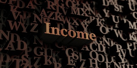 Income - Wooden 3D rendered letters/message.  Can be used for an online banner ad or a print postcard.