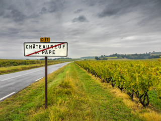 Sign leaving the French wine village of Chateauneuf du Pape