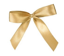 Elegant golden ribbon bow isolated on white