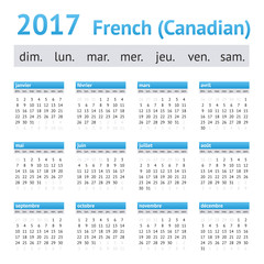 2017 French Canadian American Calendar. Week starts on Sunday