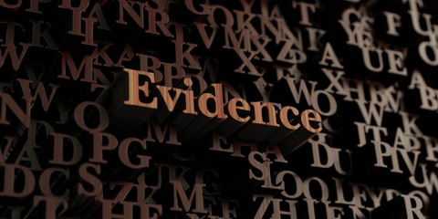 Evidence - Wooden 3D rendered letters/message.  Can be used for an online banner ad or a print postcard.