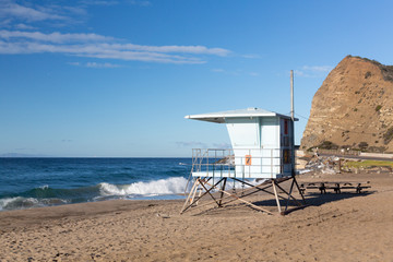 California lifeguard post on sandy beach