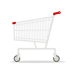 Vector illustration of empty supermarket shopping cart isolated on white background.
