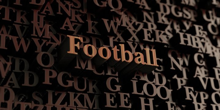 Football - Wooden 3D rendered letters/message.  Can be used for an online banner ad or a print postcard.