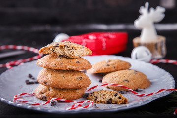 Christmas Cookies with Chocolate on a dark background.Advent.Cakes.
