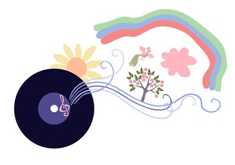 The music is a whole world. Cute cartoon vector illustration.