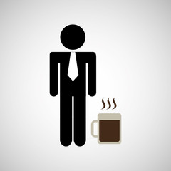 man silhouette business and mug coffee hot design icon vector illustration