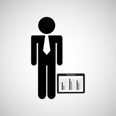 man silhouette business and tablet statistics design icon vector illustration