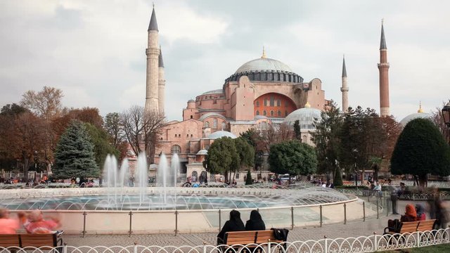 Tourists walking in Sultanahmet Square Hagia Sophia