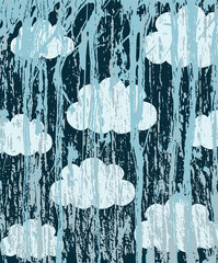 Abstract grunge background with clouds on the wall splattered with blue paint, vector  illustration