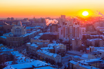 Naklejka na ściany i meble Voronezh from rooftop, sunset, prospect of Revolution 
