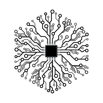 Vector Circuit Board Abstract Hexagon With Chip In The Center