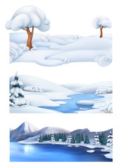 Fototapeta premium Christmas background. Winter landscape. 3d vector banner set